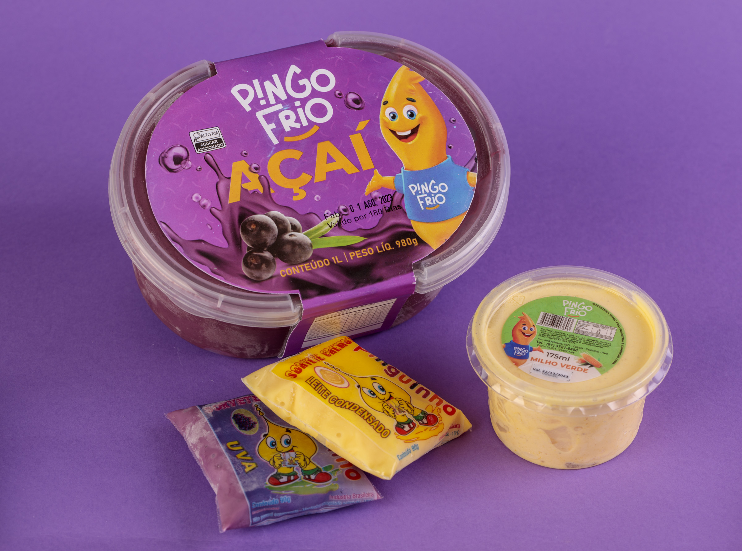Variedades de sorvetes e picolés Pingo Frio